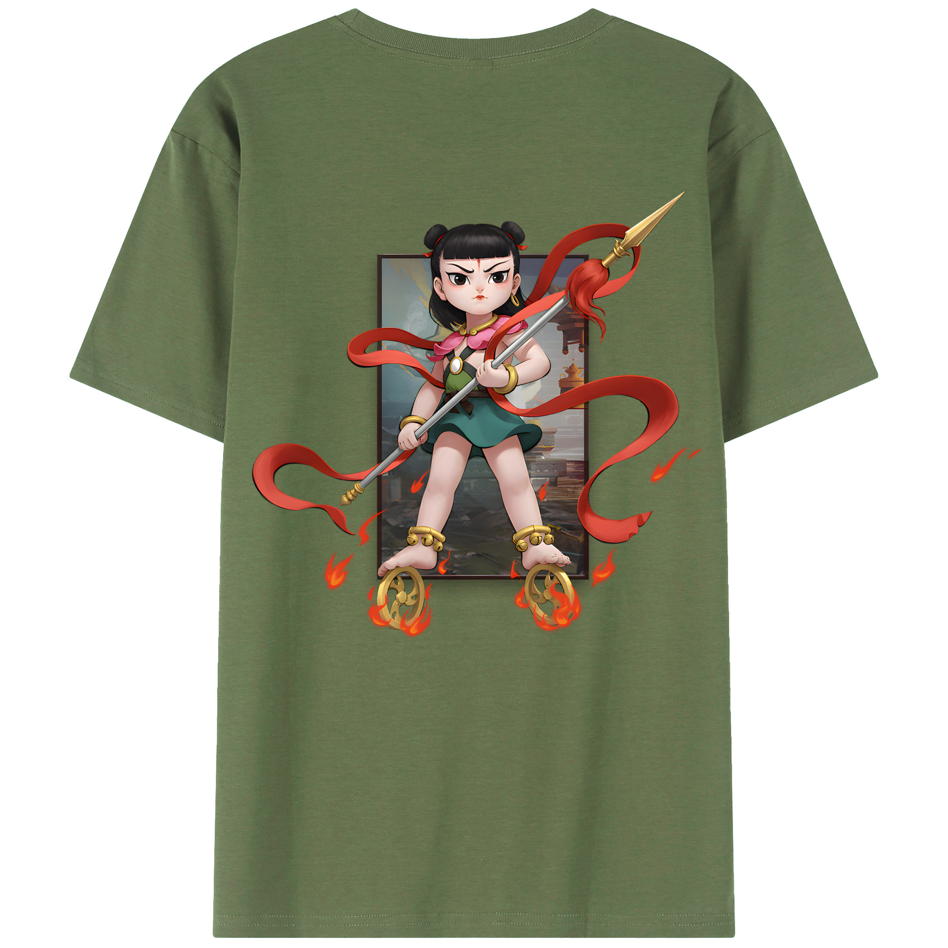 （画像用） Ne Zha 2 ナタ 魔童の大暴れ 綿100％ メンズ半袖Tシャツ（バックプリント） 通気性